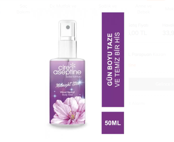 CİRE ASEPTİNECİRE ASEPTİNE MİDNİGHT STAR VÜCUT SPREYİ 50 ML