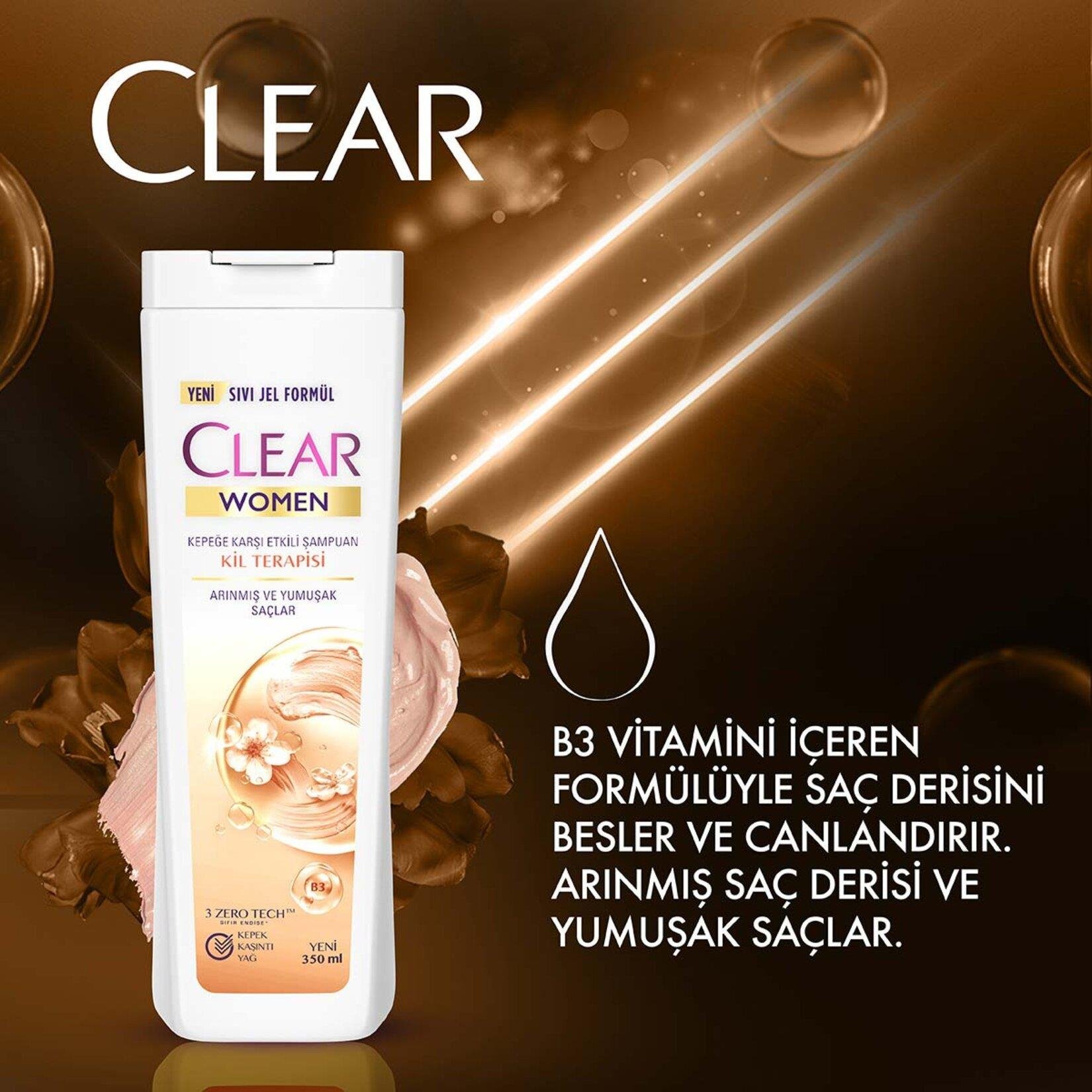 DefaultCLEAR WOMEN KİL TERAPİSİ ARINMIŞ VE YUMUŞAK SAÇLAR ŞAMPUAN 350 ML