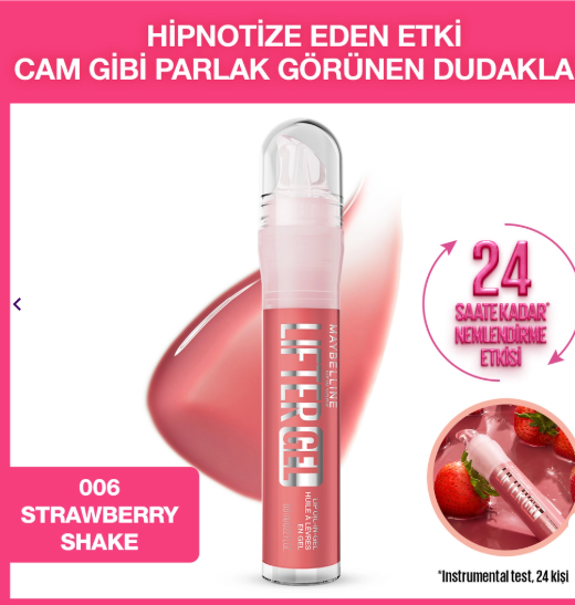 DudakMAYBELLİNE NEW YORKMAYBELLİNE NEW YORK LİFTER GEL EKSTRA PARLAK VE NEMLENDİRİCİ DUDAK PARLATICISI 006 STRAWBERRY SHAKE