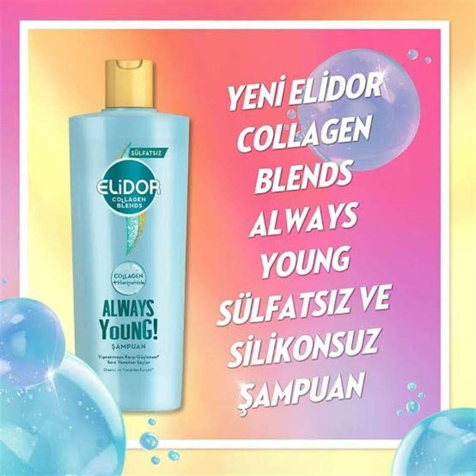 ELİDOR COLLAGEN BLENDS SÜLFATSIZ SAÇ BAKIM ŞAMPUANI ALWAYS YOUNG ONARICI VEYIPRANMA KARŞITI 350 ML