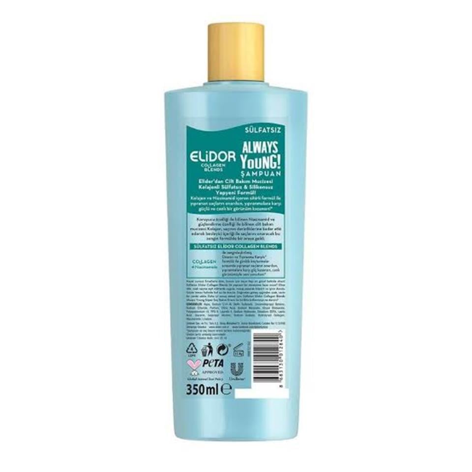 ELİDOR COLLAGEN BLENDS SÜLFATSIZ SAÇ BAKIM ŞAMPUANI ALWAYS YOUNG ONARICI VEYIPRANMA KARŞITI 350 ML
