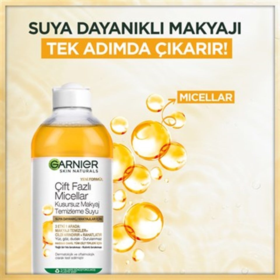 GARNİER ÇİFT FAZLI MICELLAR MAKYAJ TEMİZLEME SUYU400ML