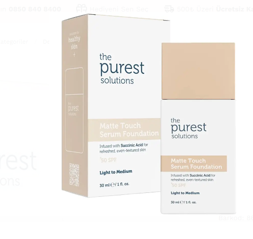 Güneş ÜrünleriTHE PURESTTHE PUREST SOLUTİONS MATTE TOUCH SPF 50+ MATLAŞTIRICI SERUM FONDÖTEN NO: 100 LİGHT TO MEDİUM 30ML