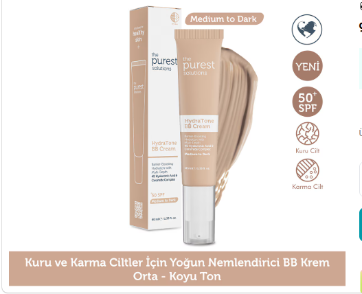 Güneş ÜrünleriTHE PURESTTHE PUREST SOLUTİONS HYDRA BB KREM MEDİUM 40 ML