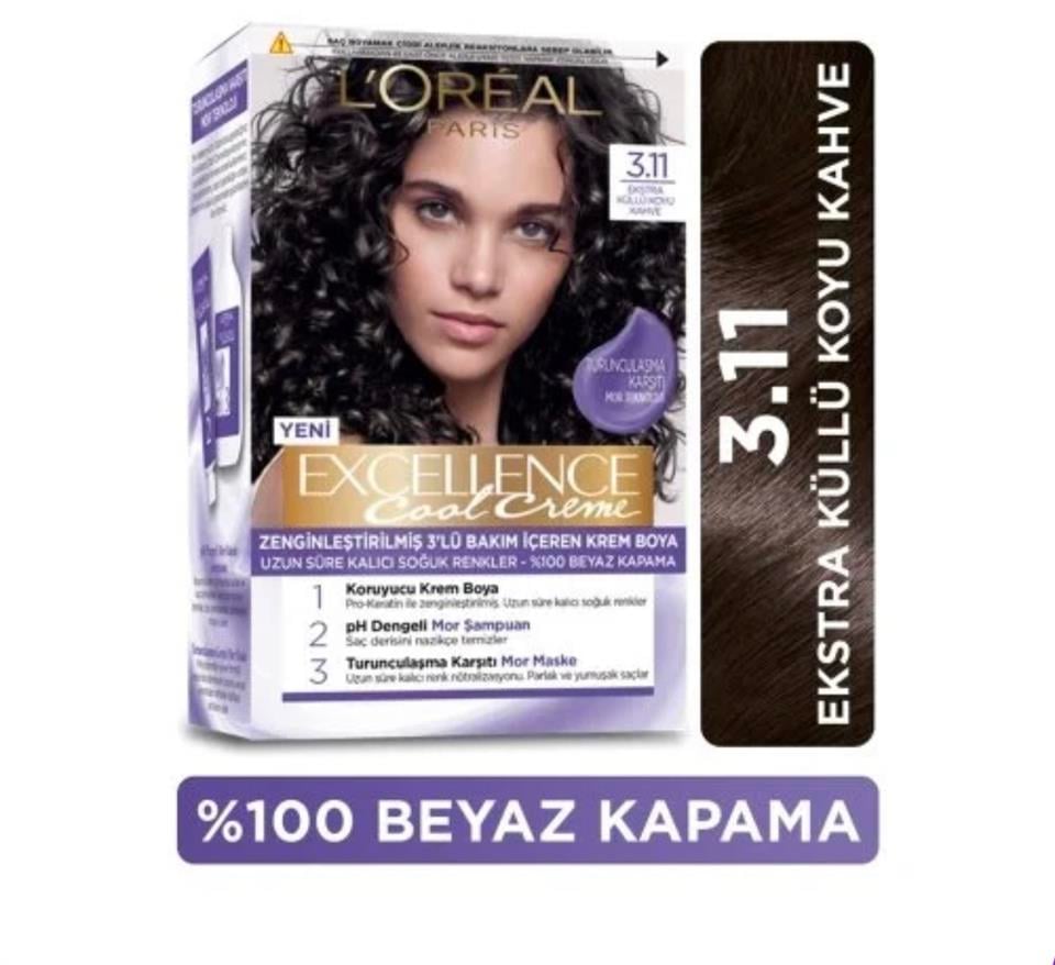 LOREAL PARİS EXCELLENCE COOL CREME 3,11 EKSTRA KÜLLÜ KOYU KAHVE