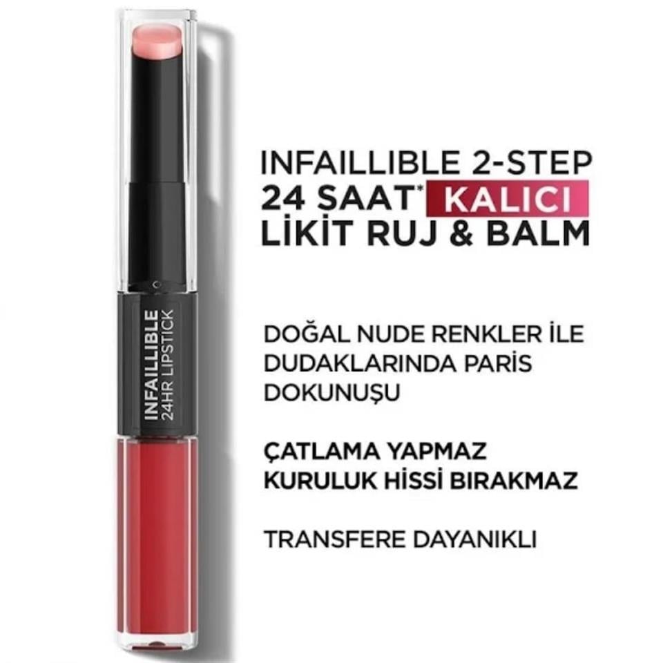 LOREAL PARİS İNFAİLİBLE 2-STEP 24 SAAT KALICI LİKİT RUJ & BALM -501 TİMELESS RED