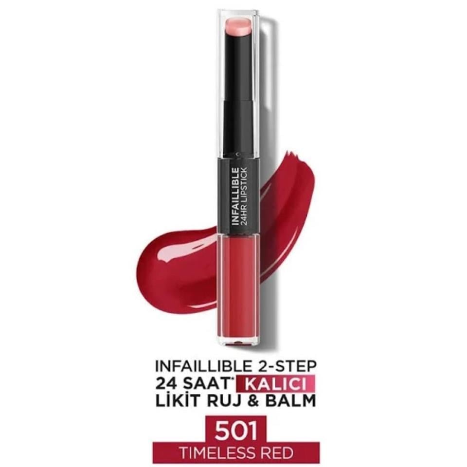 LOREAL PARİS İNFAİLİBLE 2-STEP 24 SAAT KALICI LİKİT RUJ & BALM -501 TİMELESS RED