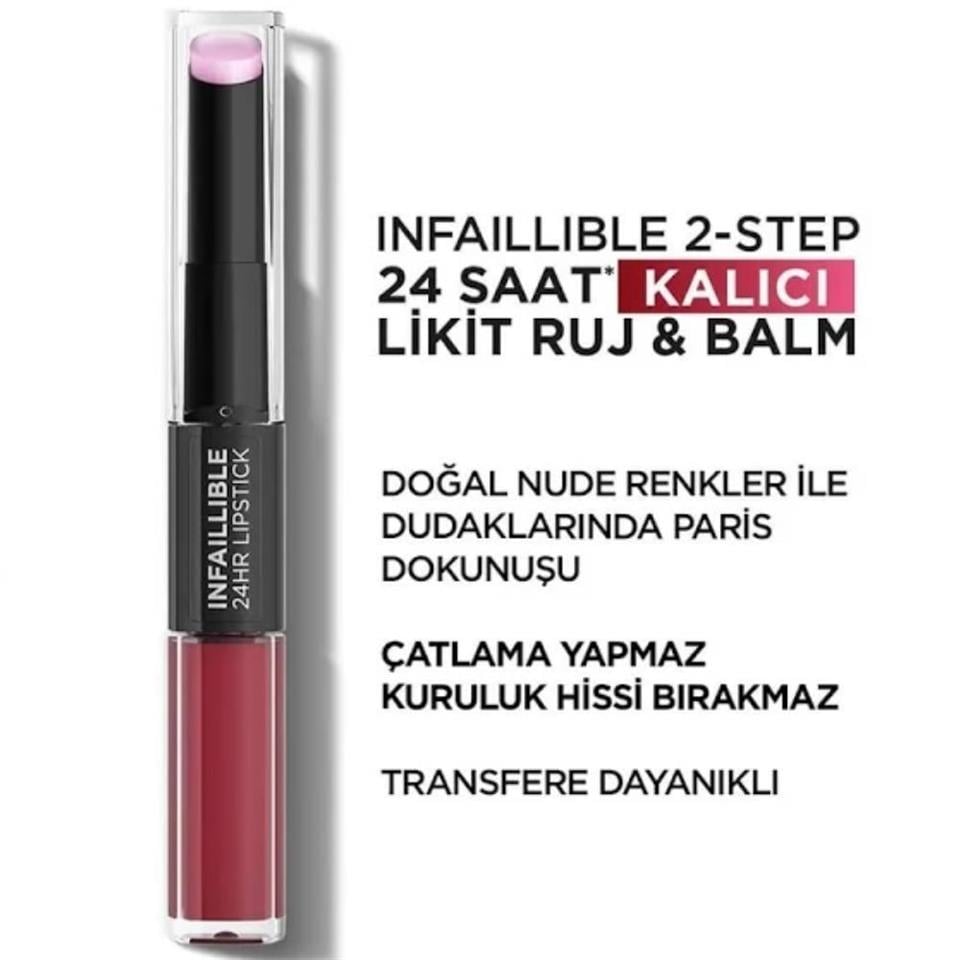 LOREAL PARİS İNFAİLİBLE 2-STEP 24 SAAT KALICI LİKİT RUJ & BALM -302 ROSE ETERNİTE