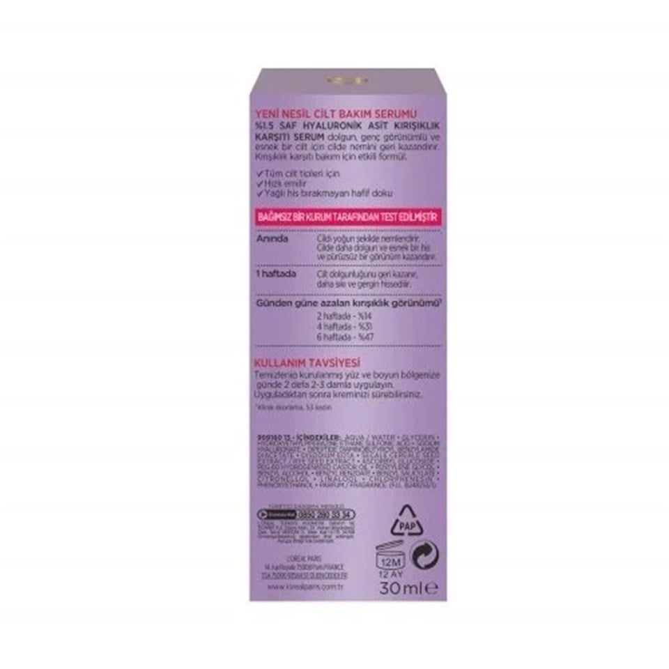 L'OREAL PARİS REVİTALİFT FİLLER HYALURONİC ANTİ-WRİNKLE SERUM 50ML 