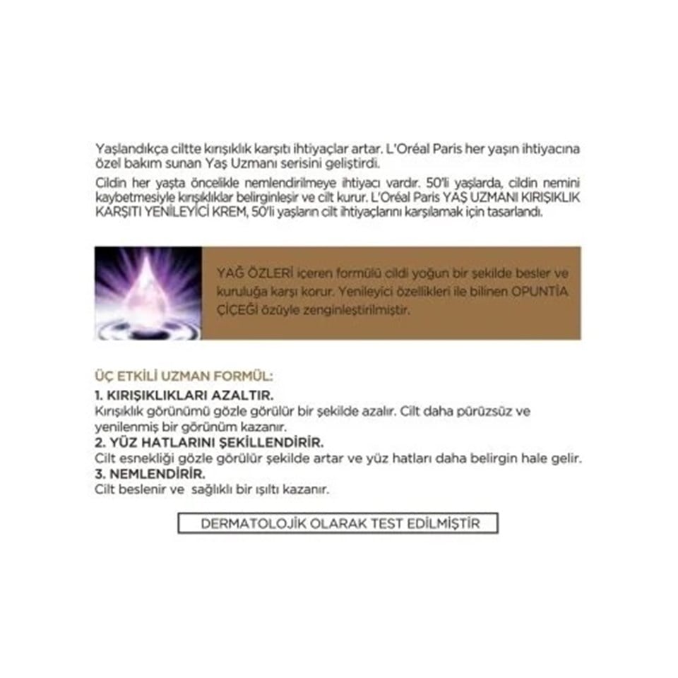 L'OREAL PARİS YAŞ UZMANI KIRIŞIKLIK KARŞITI YENİLEYİCİ KREM 50+ 50 ML