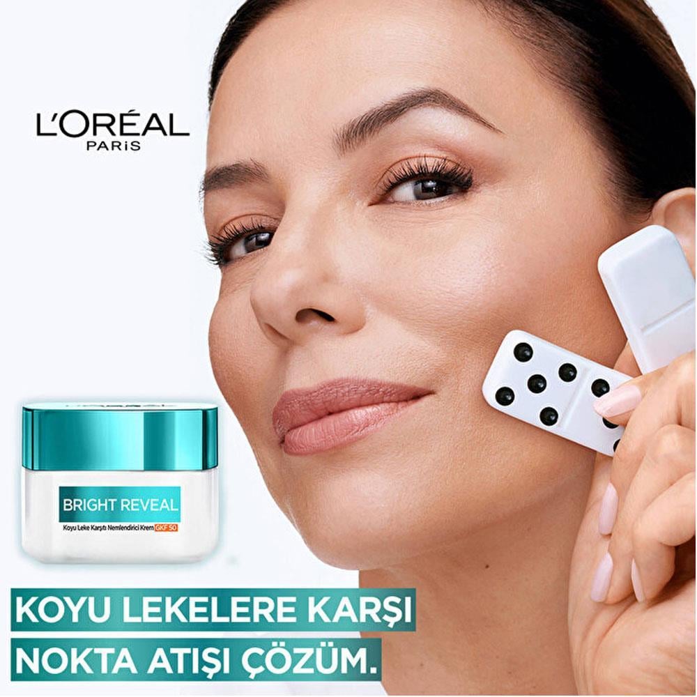 LOREAL PARİSLOREAL PARİS BRİGHT REVEAL KOYU LEKE KARŞITI, CİLT TONU EŞİTLEYİCİ SPF50 NEMLENDİRİCİ KREM NİASİNAMİD 50 ML