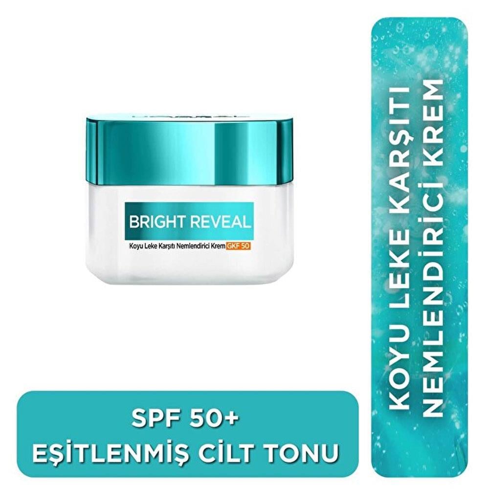 LOREAL PARİSLOREAL PARİS BRİGHT REVEAL KOYU LEKE KARŞITI, CİLT TONU EŞİTLEYİCİ SPF50 NEMLENDİRİCİ KREM NİASİNAMİD 50 ML