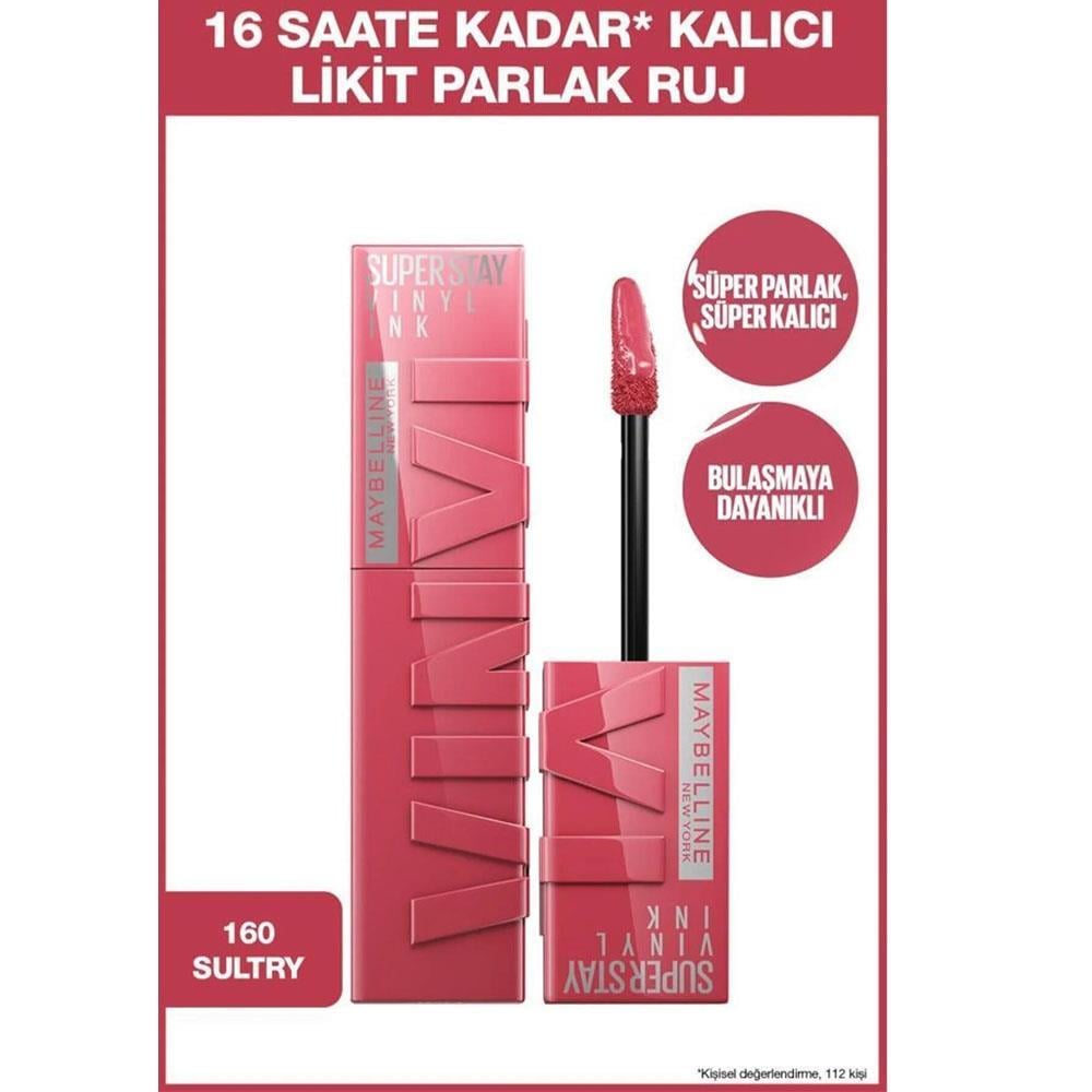 MAYBELLİNE NEW YORKMAYBELLİNE  SUPER STAY VİNYL INK UZUN SÜRE KALICI LİKİT PARLAK RUJ 160 SULTRY