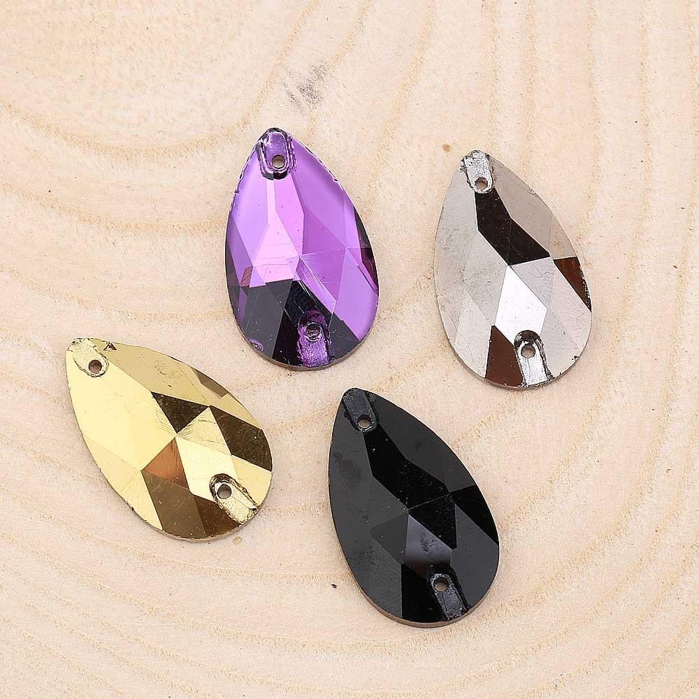 2 Delikli Damla Şeklinde Dikme Kristal Taş 28X16 mm 5 adet