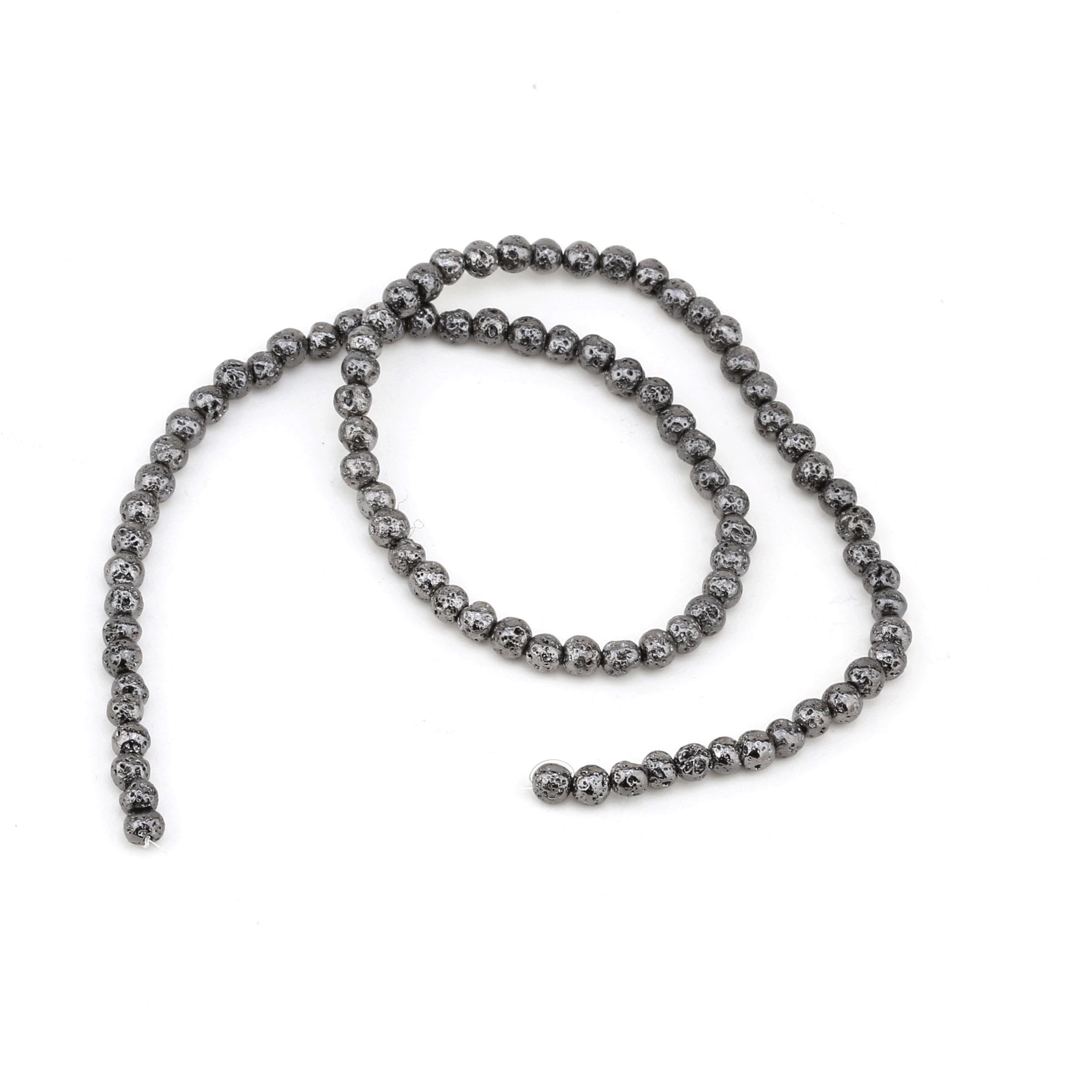 4 mm Hematit Kaplamalı Lav Taşı Boncuk