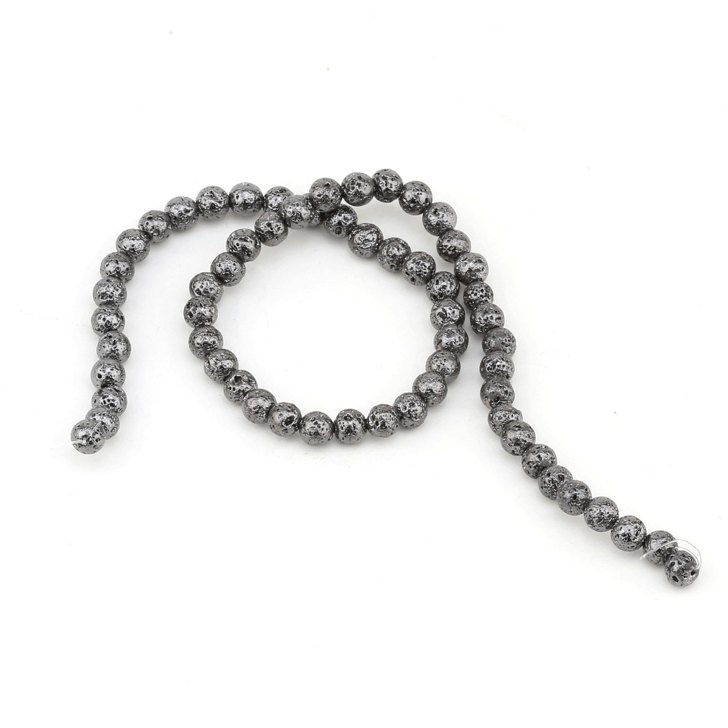 6 mm Hematit Kaplamalı Lav Taşı Boncuk