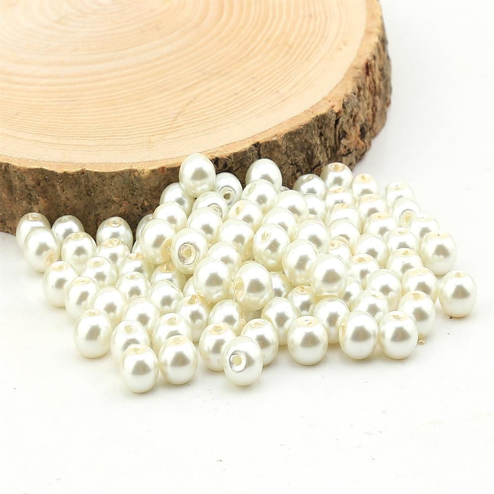 6 mm Krem Cam inci Boncuk 150 adet