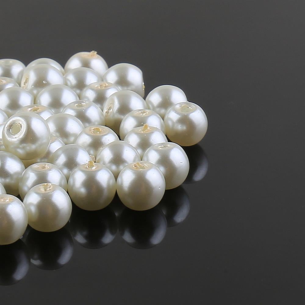 6 mm Krem Cam inci Boncuk 150 adet