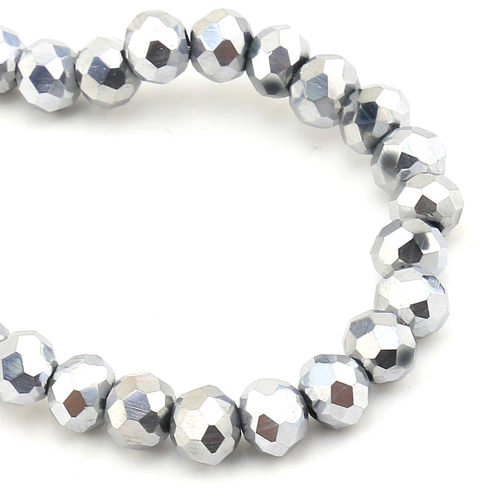 6 mm Parlak Gümüş Kristal Cam Boncuk