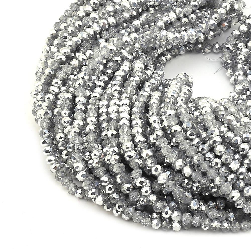 6 mm Parlak Gümüş Kristal Cam Boncuk