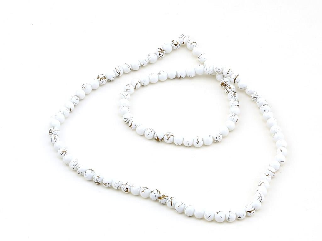 Altın Desenli Beyaz Dizi Cam Boncuk