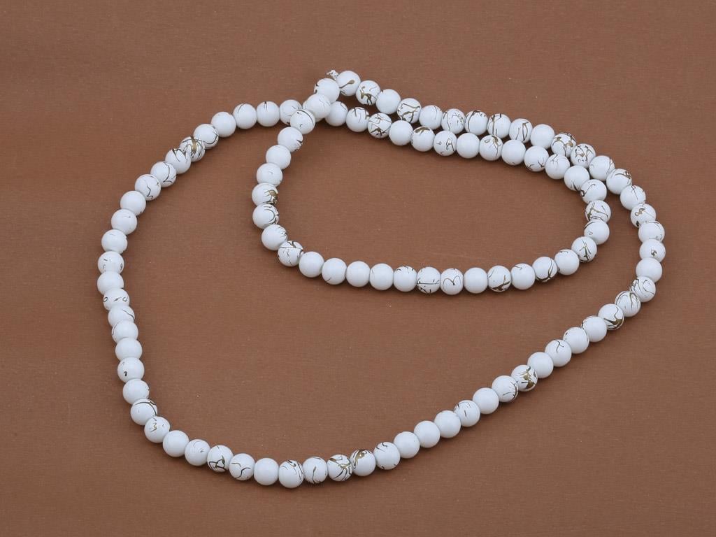 Altın Desenli Beyaz Dizi Cam Boncuk