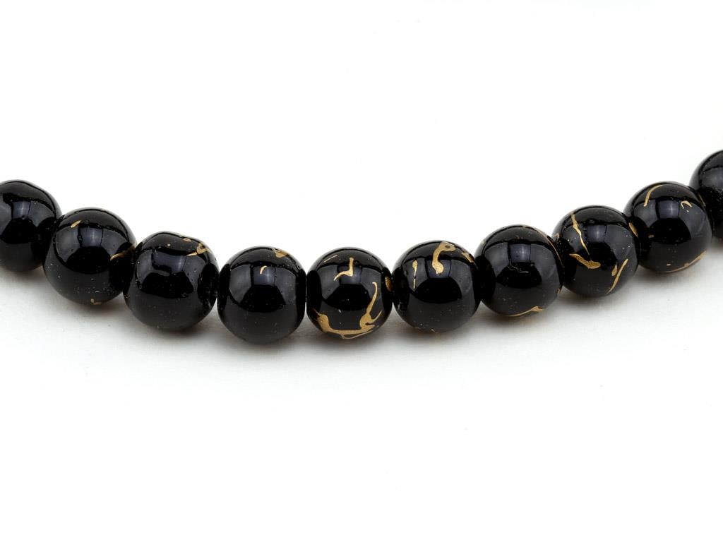 Altın Desenli Siyah Dizi Cam Boncuk