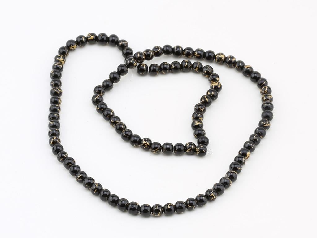 Altın Desenli Siyah Dizi Cam Boncuk