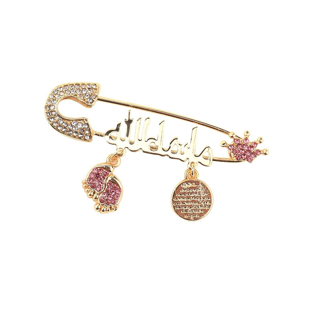 Arapça Maşallah Bebek İğnesi Pembe Taç Model