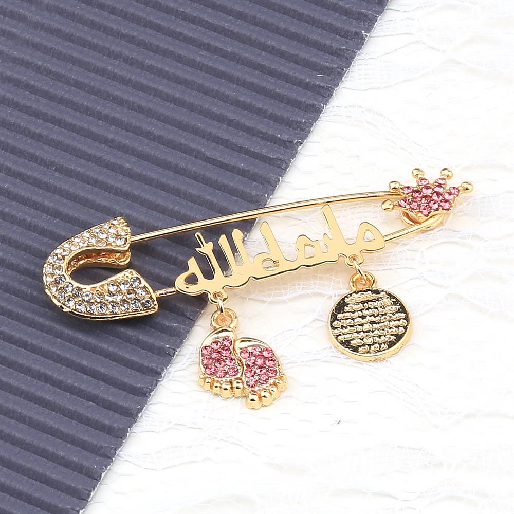 Arapça Maşallah Bebek İğnesi Pembe Taç Model