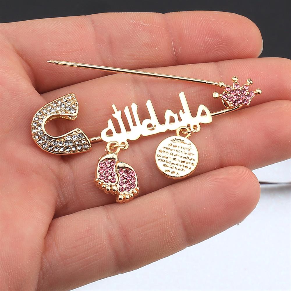 Arapça Maşallah Bebek İğnesi Pembe Taç Model