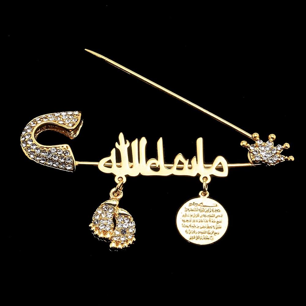 Arapça Maşallah Bebek İğnesi Taşlı Taç Model