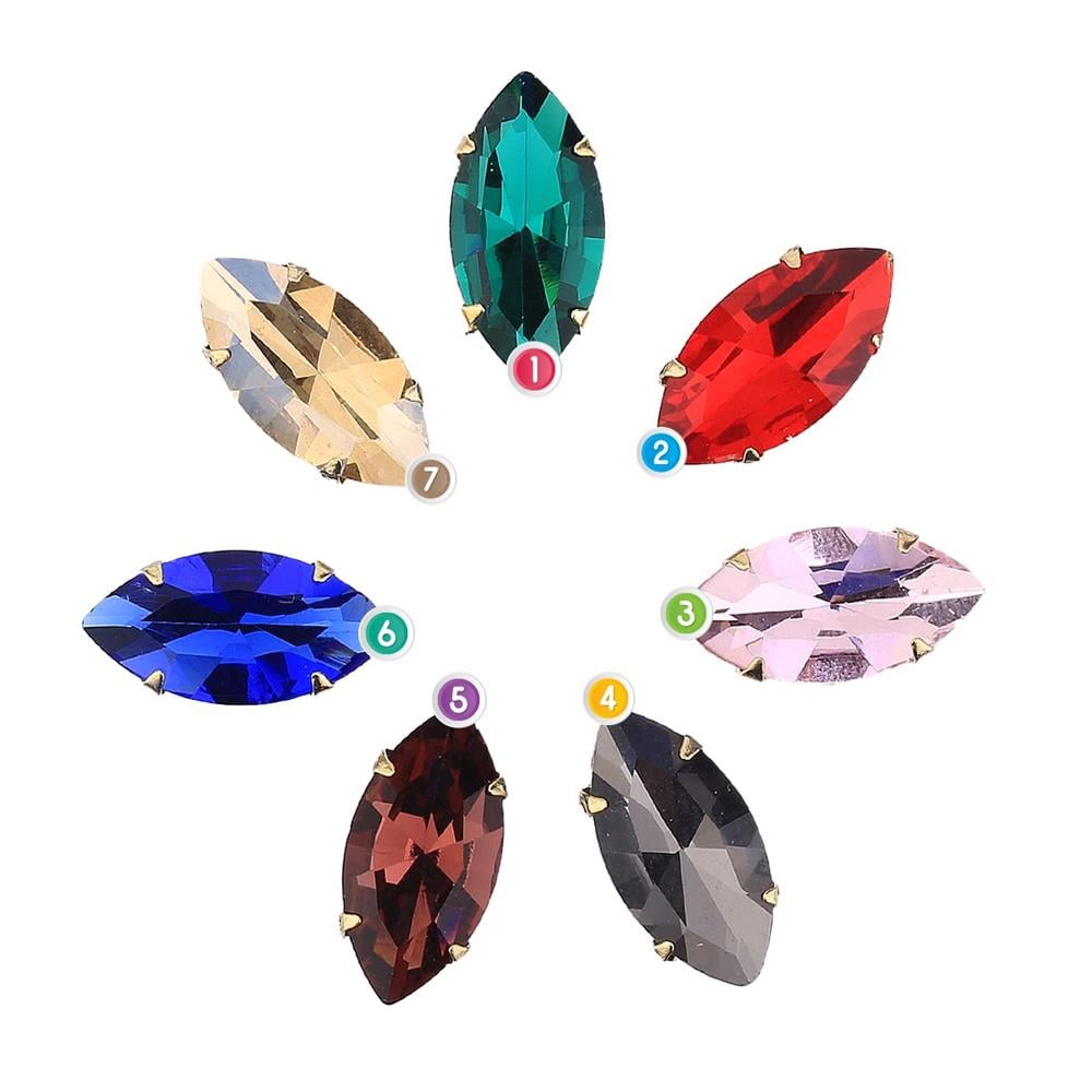 Arpa Şeklinde Altın Renk Kasalı Kristal Dikme Beyoğlu Taşı 9 x 18 mm