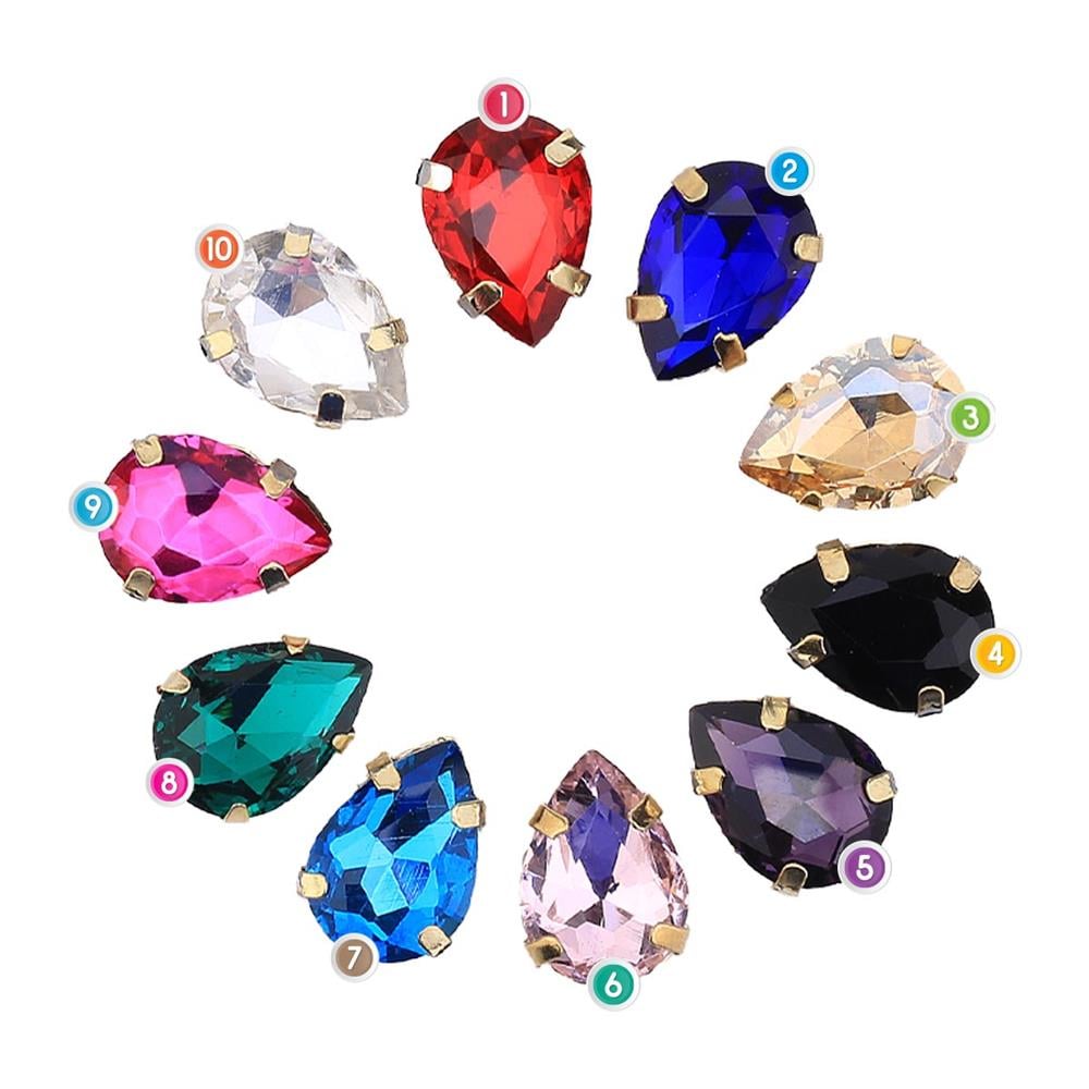 Damla Şeklinde Altın Renk Kasalı Kristal Dikme Beyoğlu Taşı 10 x 14 mm