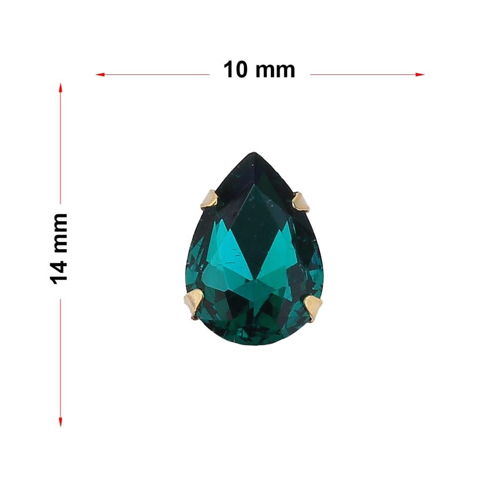 Damla Şeklinde Altın Renk Kasalı Kristal Dikme Beyoğlu Taşı 10 x 14 mm