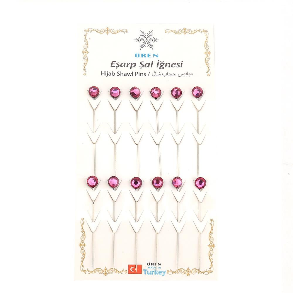 Fuşya Kristal Taşlı Eşarp Şal İğnesi 12 adet