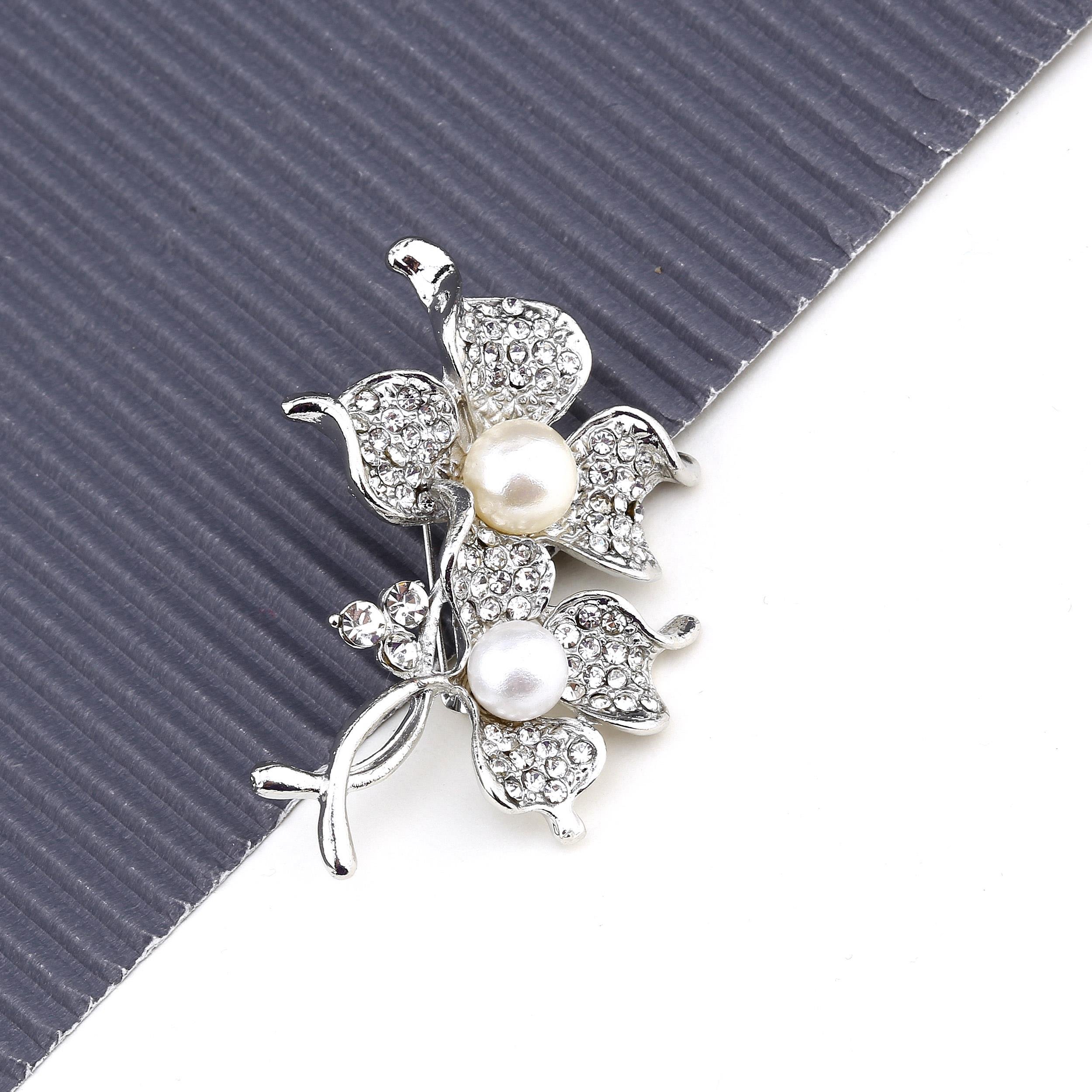 Hematit Taşlı İncili Çiçek Broş