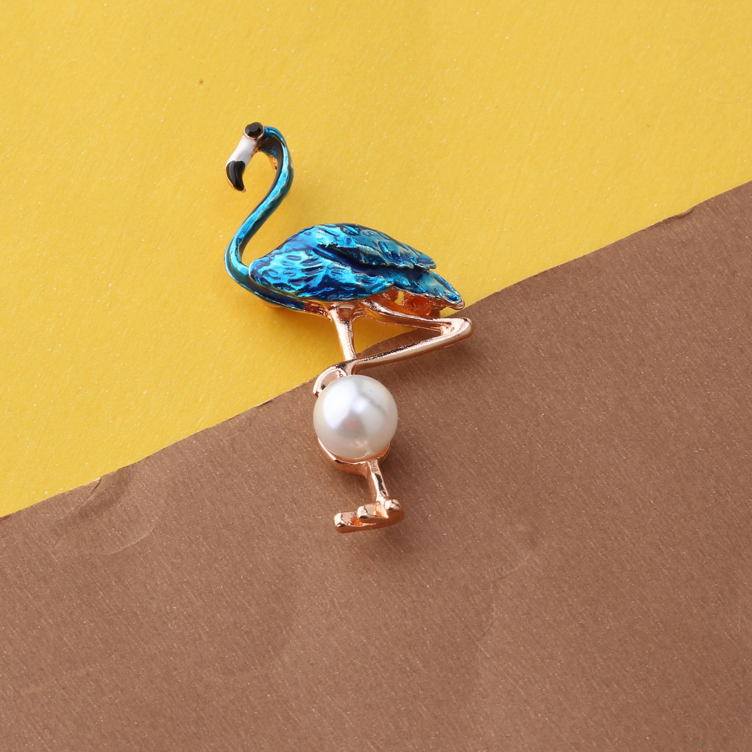 İnci Taşlı Flamingo Broş