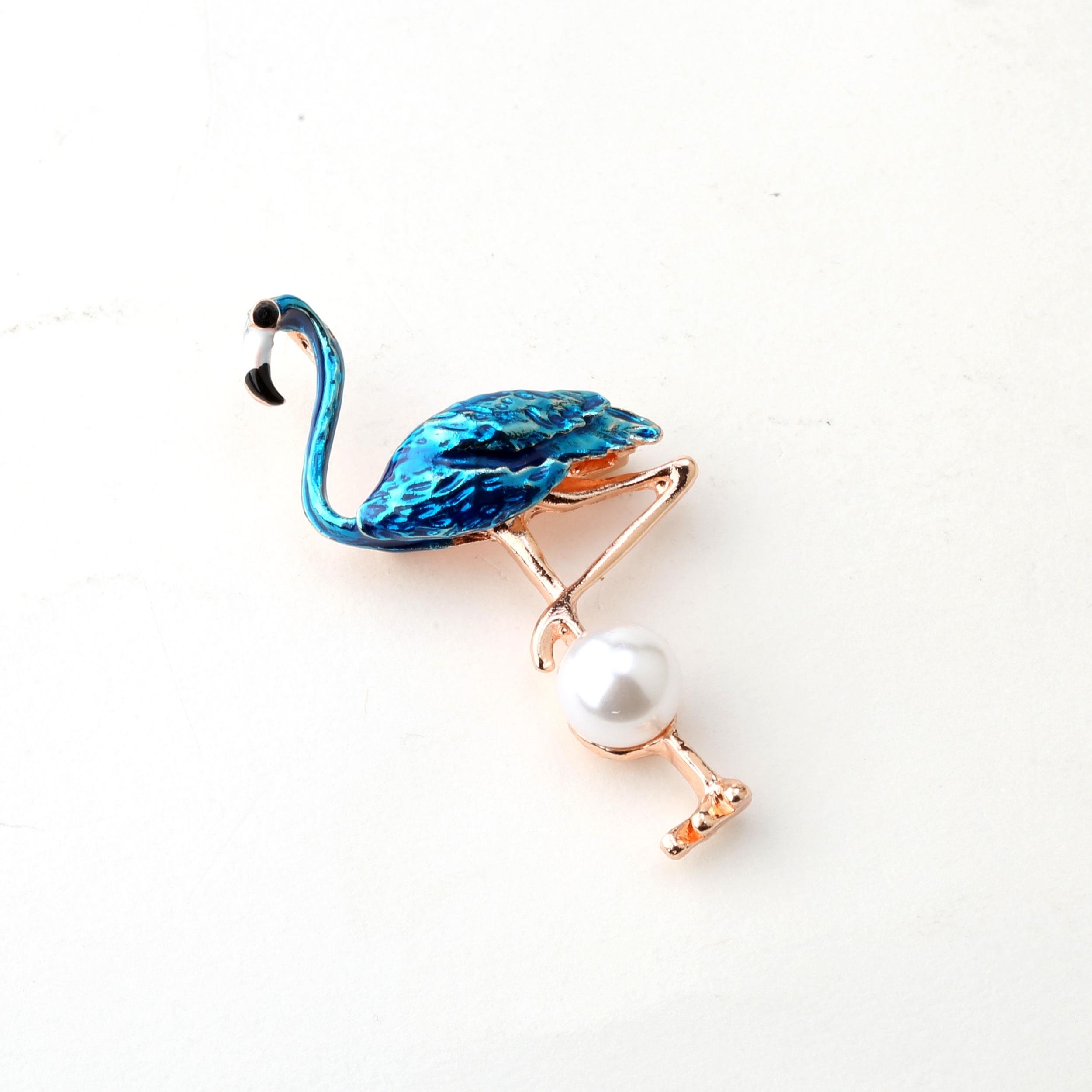 İnci Taşlı Flamingo Broş