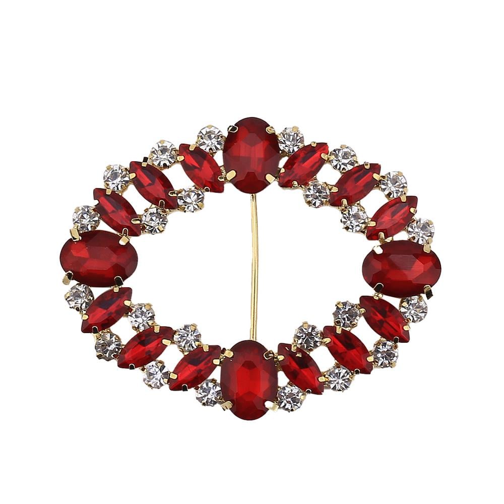 Kırmızı Renk Kristal Taşlı Oval Kemer Tokası