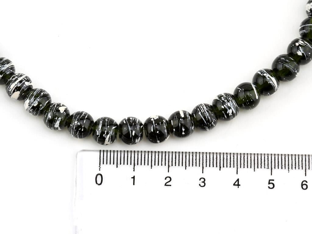 Krem Desenli Siyah Dizi Cam Boncuk