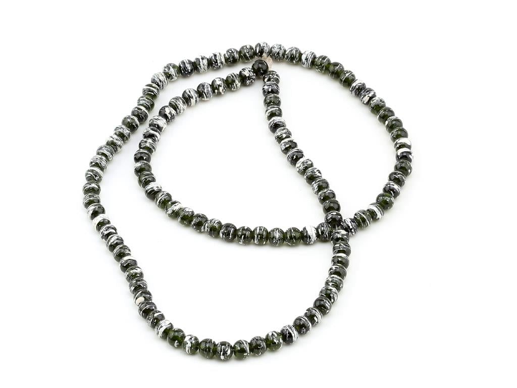 Krem Desenli Siyah Dizi Cam Boncuk