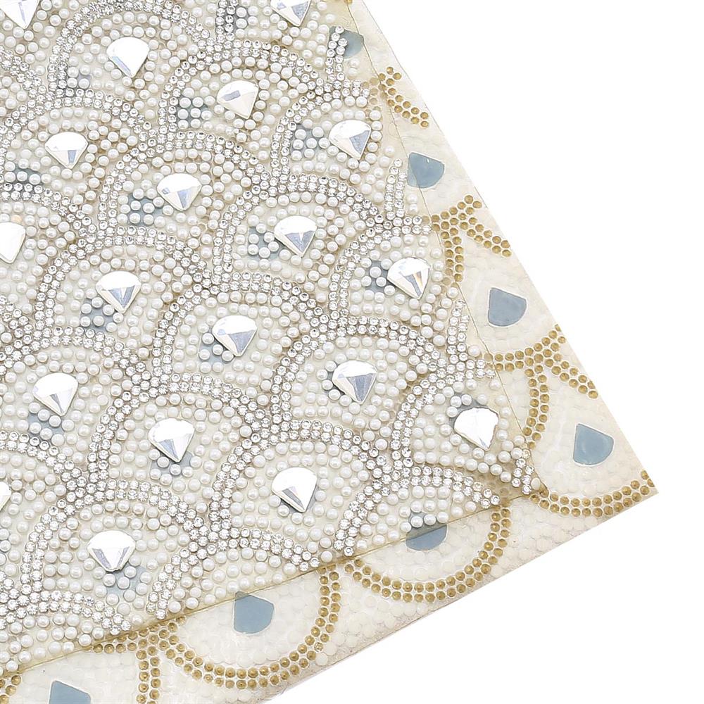 Kristal Damla Taşlı Beyaz İncili Yapıştırma Mesh