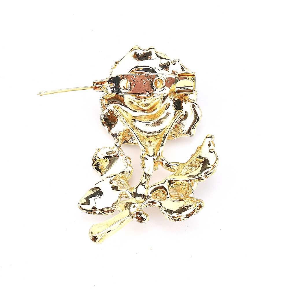 Kristal Taş ve İncili Gül Broş