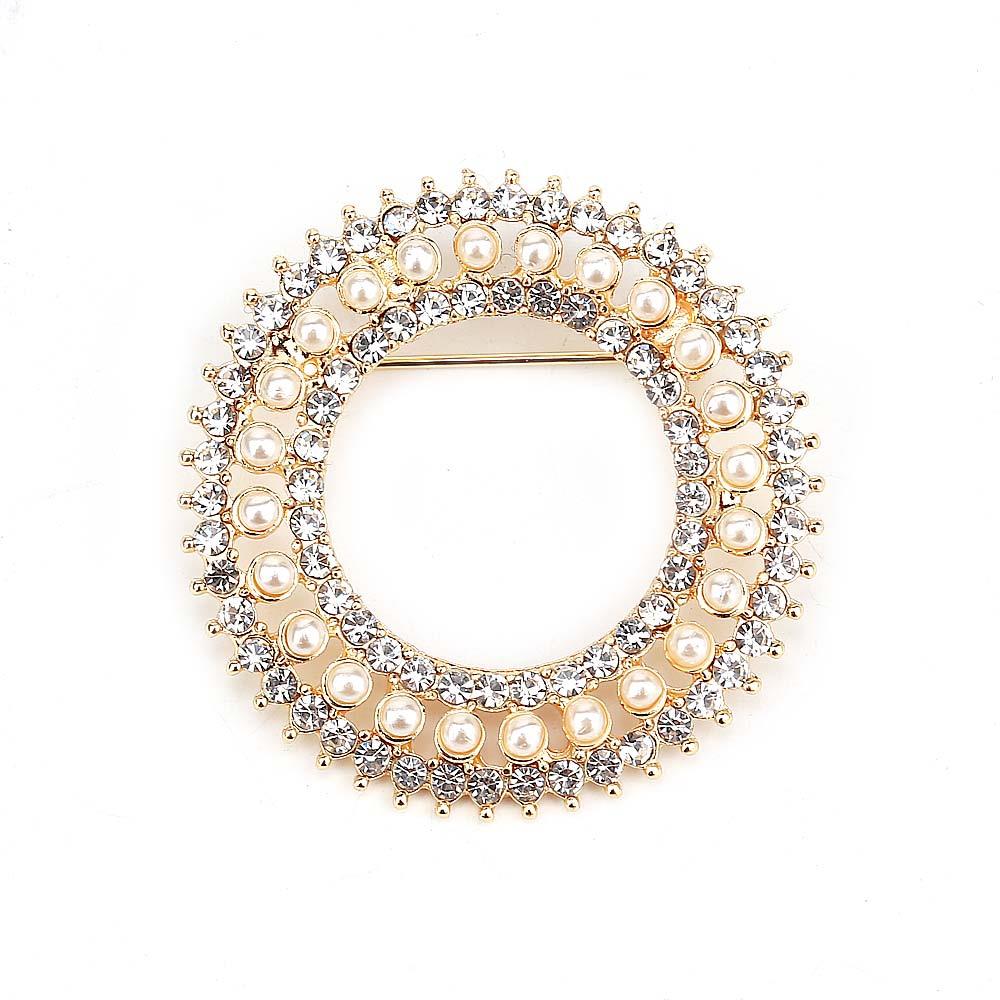 Kristal Taş ve İncili Halka Broş