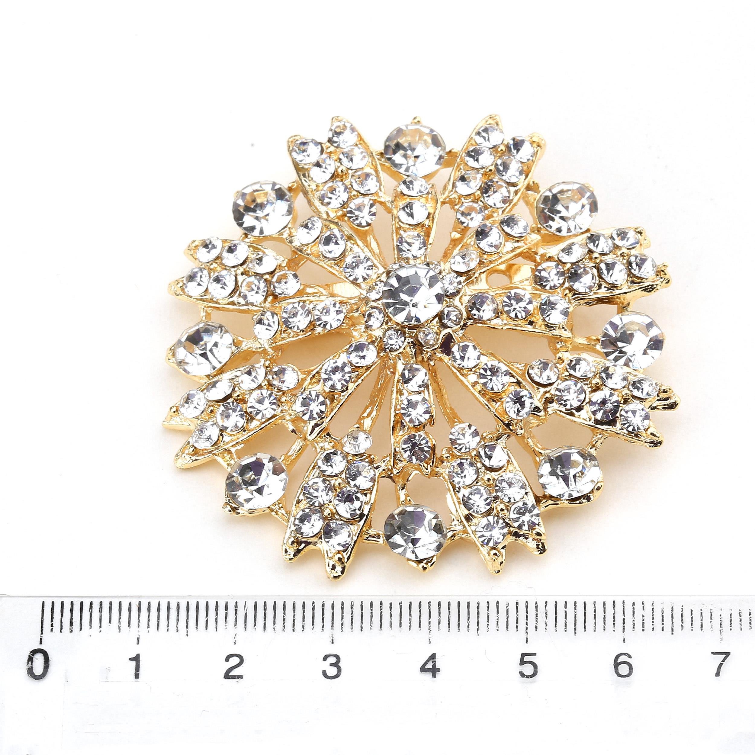 Kristal Taşlı Gold Broş