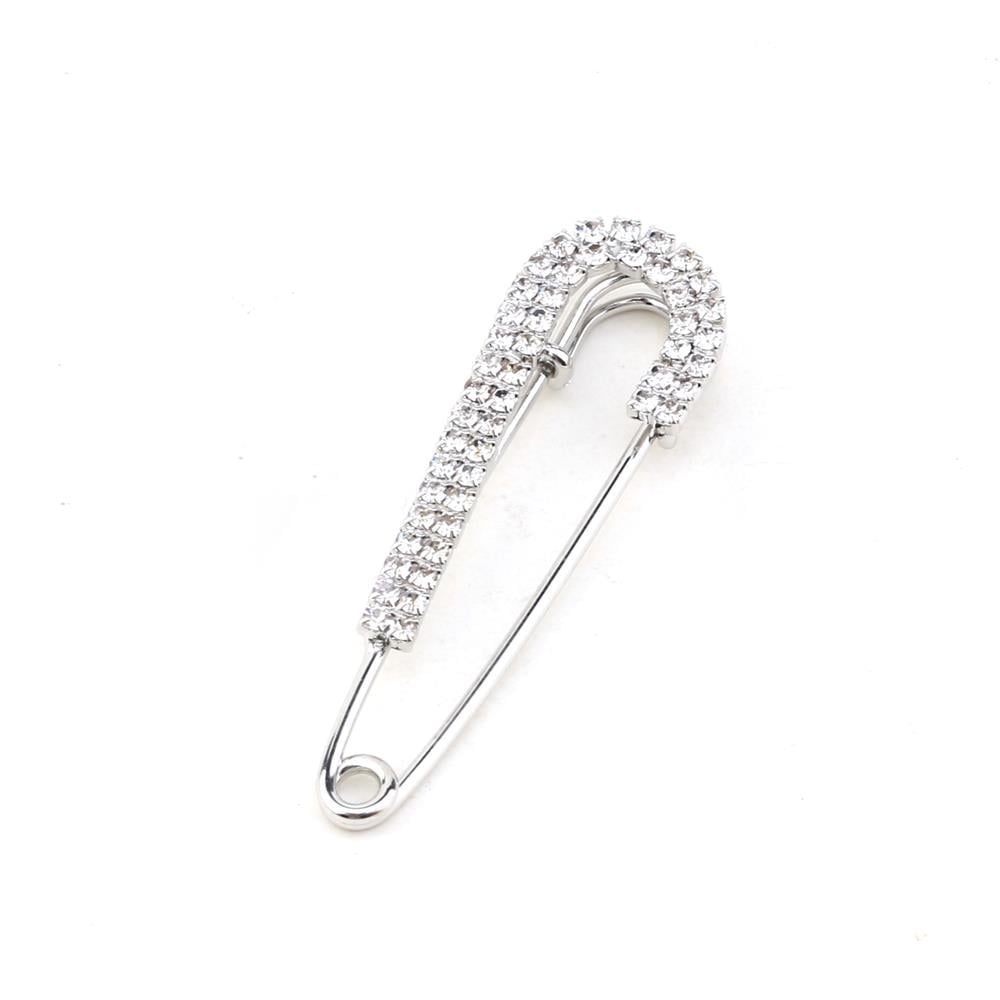 Kristal Taşlı Gümüş Kaplama İskoç Iğnesi Broş