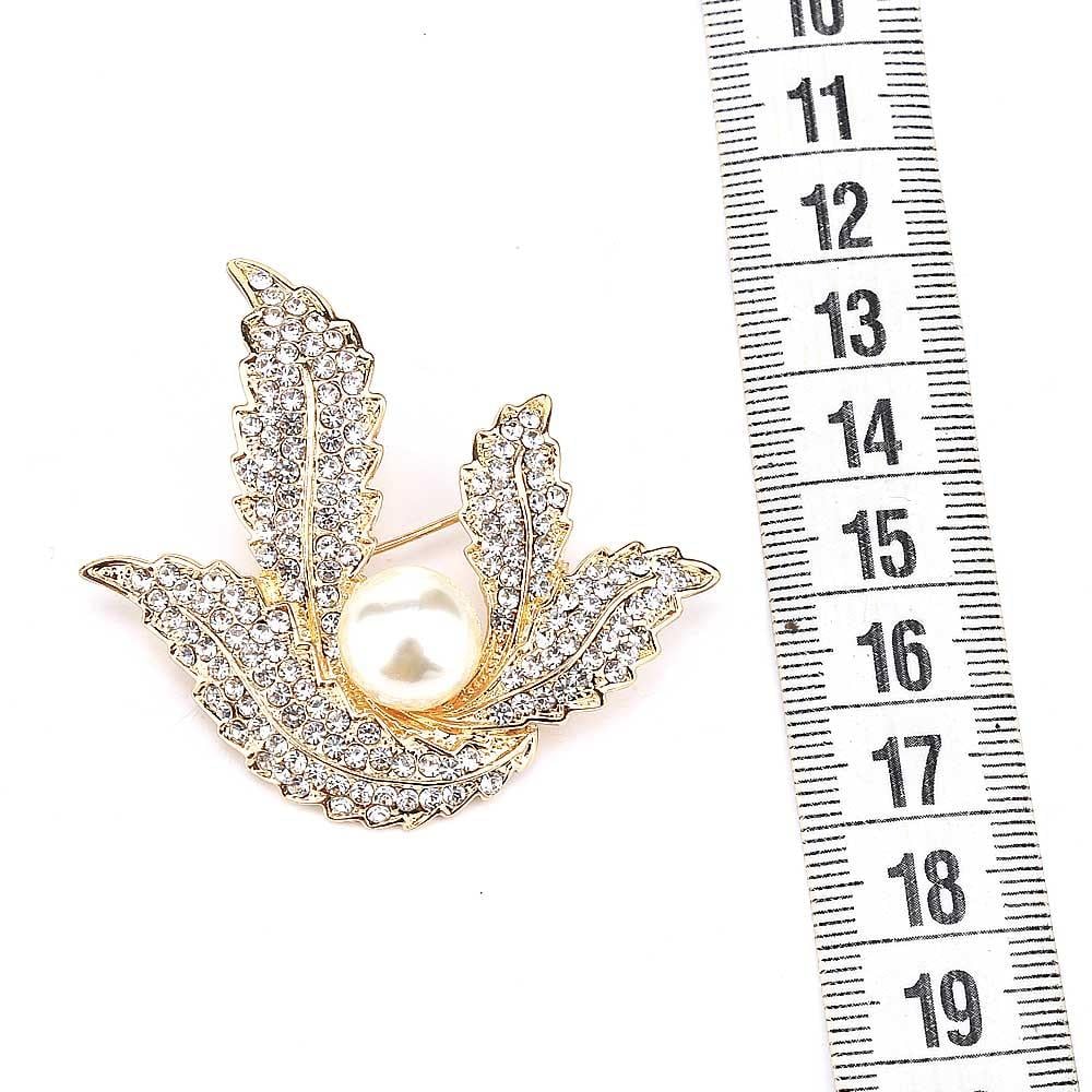 Kristal Taşlı İncili Yaprak Broş