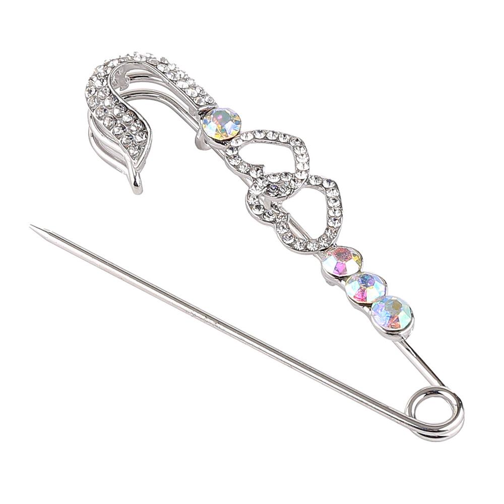 Kristal Taşlı Kalpli Çengelli Çatal İğne