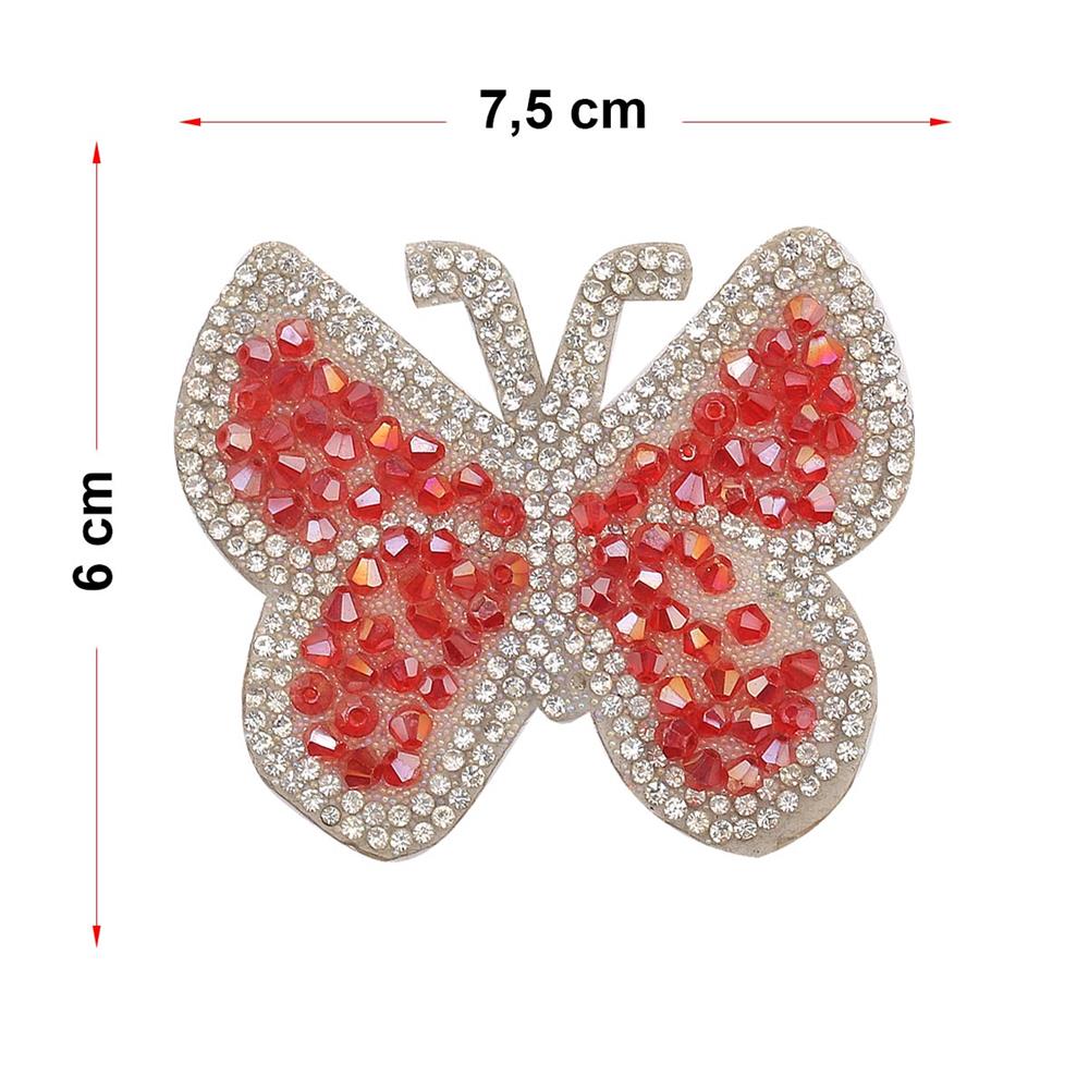 Kristal Taşlı Kırmızı Kelebek Motif